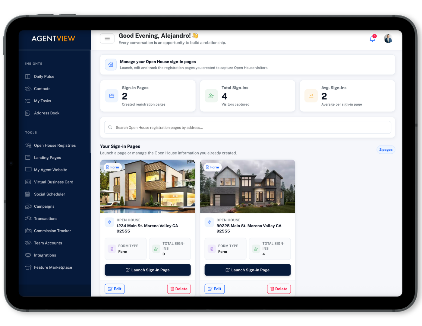 AGENTVIEW AV2 Open House registry management
