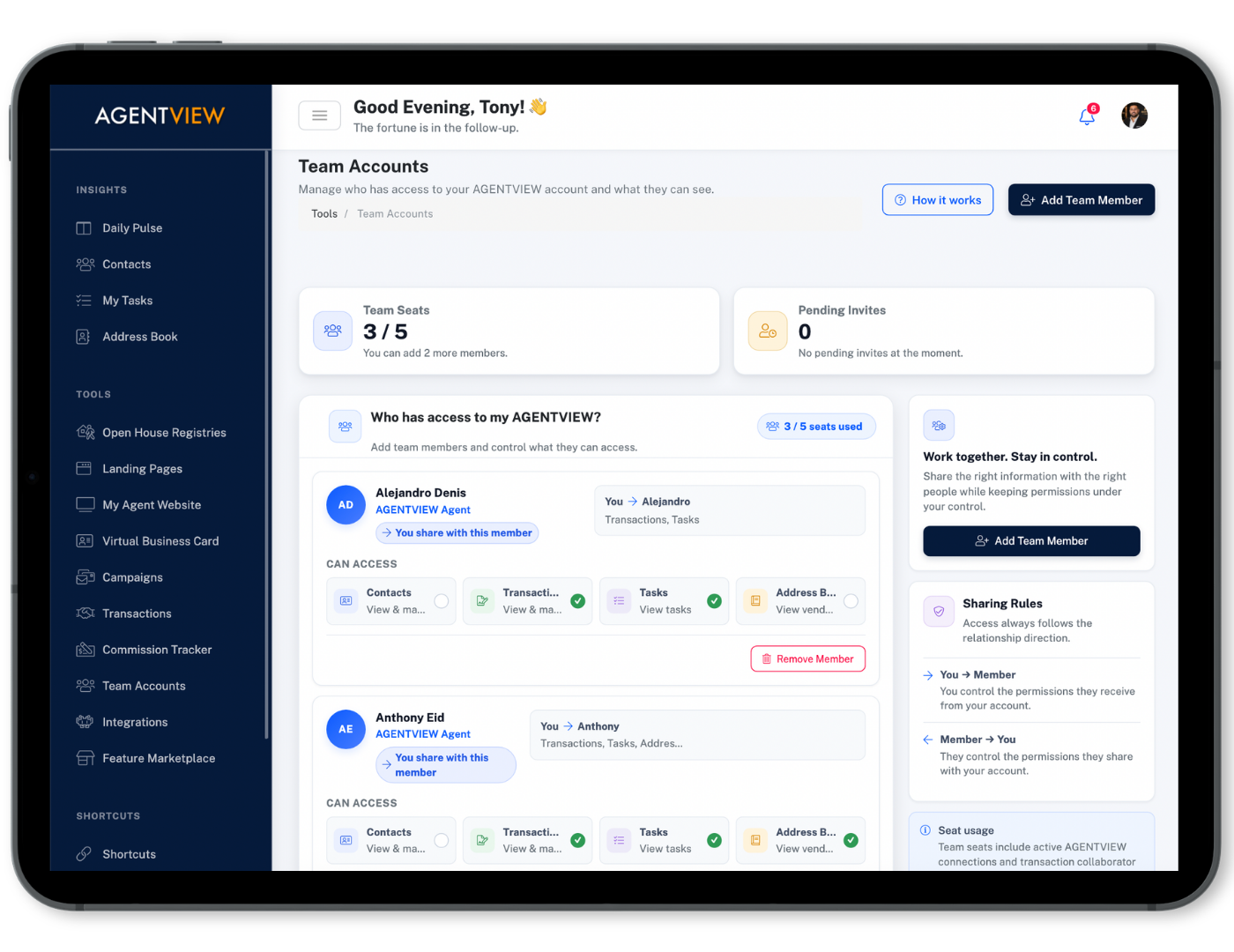 AGENTVIEW Team Collaboration Connections