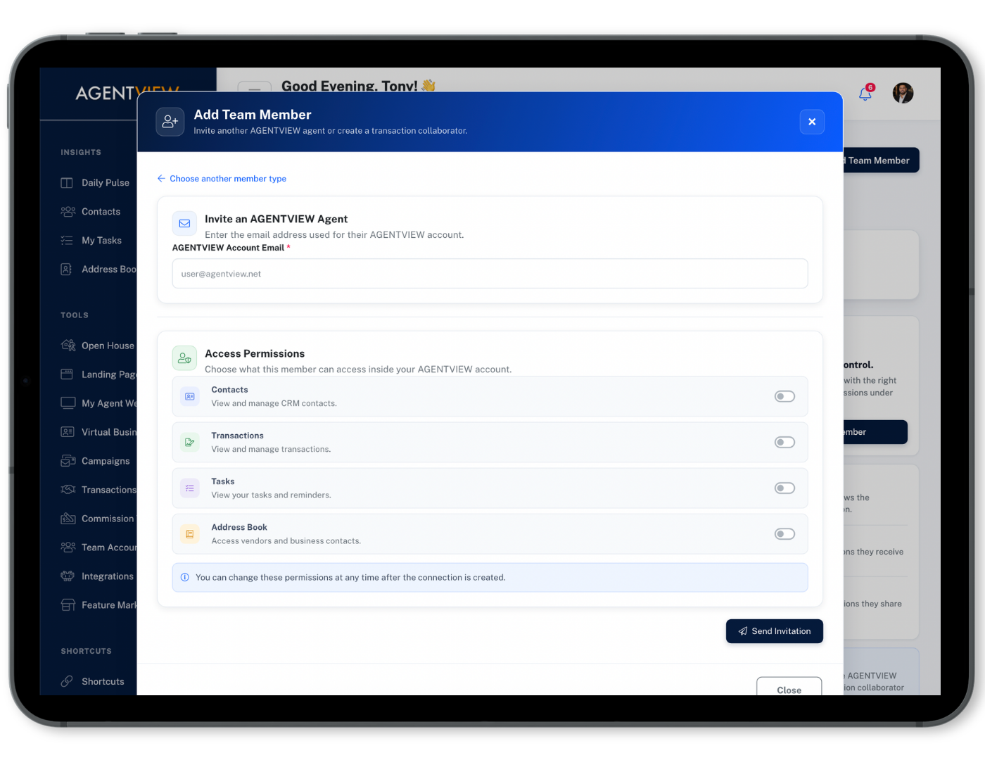 AGENTVIEW Team Account Sharing Settings
