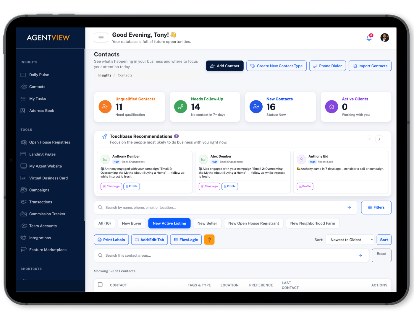AgentView TouchBase Recommendations